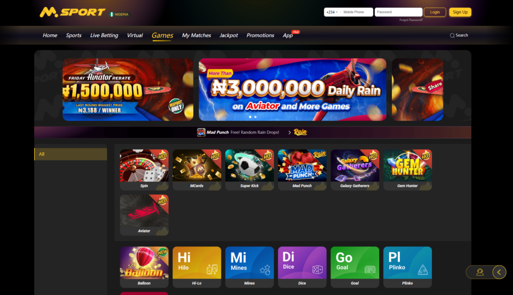 Casino Games on MSport Nigeria